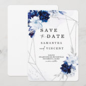 Royal Blue et Argent Enregistrer la carte Date (Devant / Derrière)