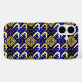 Royal Blue et Gold Hearts de luxe iPhone 16 Coque (Verso (horizontal))