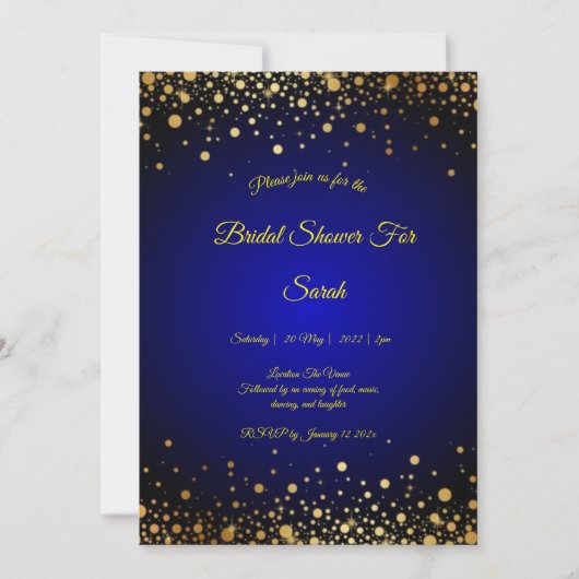 Royal Blue et Gold nuptiale invitation budget (Devant)