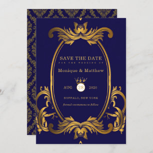 Royal Blue et Gold Wedding Enregistrer les Cartes 