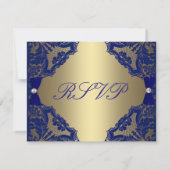 Royal Blue et Gold Wedding RSVP (Dos)