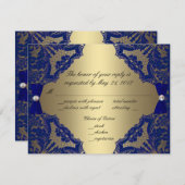 Royal Blue et Gold Wedding RSVP (Devant / Derrière)