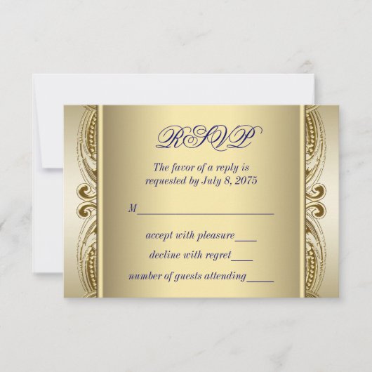 Royal Blue et Gold Wedding RSVP (Devant)
