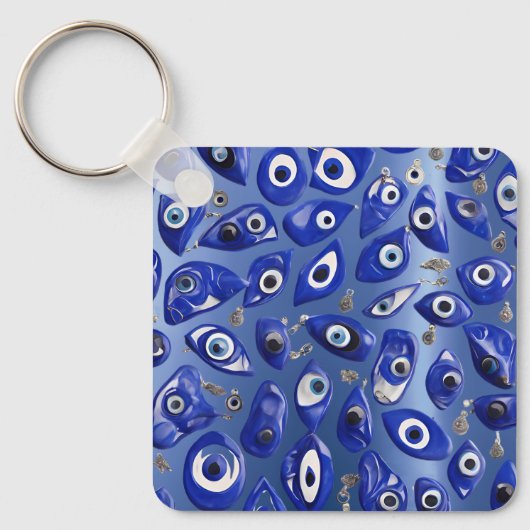 Royal Blue Evil Eye Charm gepersonaliseerde QR-cod Sleutelhanger (Voorkant)