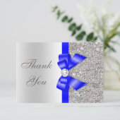 Royal Blue Faux Bow Silver Sequins Hartelijk dank Bedankkaart (Staand voorkant)