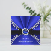 Royal Blue Faux Diamond Jewel Birthday Party Kaart (Staand voorkant)
