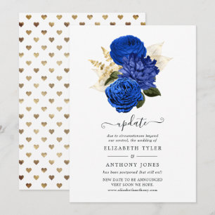 Royal Blue & Faux Folie Gold Floral Wedding Update Kaart