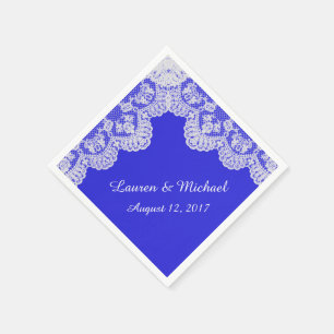 Royal Blue Faux White Lace Border Wedding Servetten
