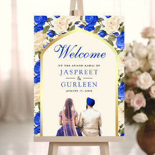 Royal Blue Floral Anand Karaj Affiche de bienvenue