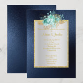 ROYAL BLUE Floral aqua ELEGANT CLASSY WEDDING Kaart (Voorkant / Achterkant)