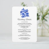 Royal Blue Floral Aquarelle Mariage Détails Cartes (Debout devant)