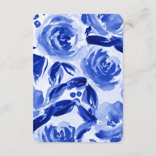 Royal Blue Floral Aquarelle Mariage Détails Cartes (Dos)