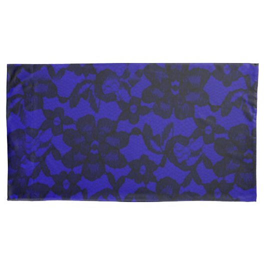 Royal Blue Floral Black Lace Pillowcase Kussensloop (Voorkant)