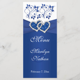 Royal Blue, Floral Blanc Coeurs associés Carte Men