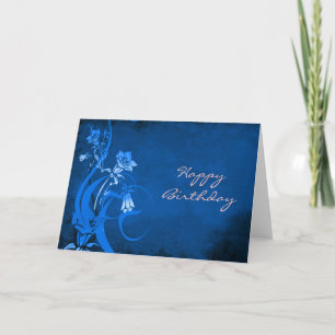 Royal Blue Floral Bonne carte d'anniversaire