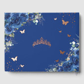 Royal Blue Floral Brown fille Quinceañera Rose or (Verso)