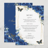 Royal Blue Floral Butterflies Quinceanera Menu (Devant / Derrière)