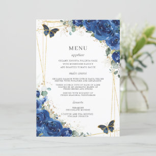 Royal Blue Floral Butterflies Quinceanera Menu