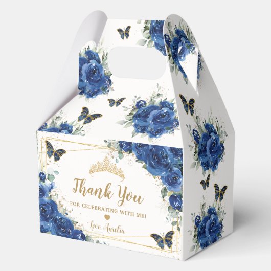 Royal Blue Floral Butterflies XV 16 Verjaardagsgev Bedankdoosjes (Achterkant)
