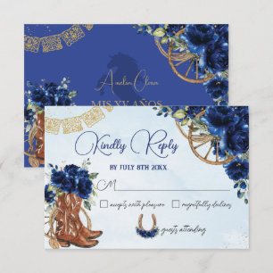 Royal Blue Floral Charro West Quinceañera Reageer RSVP Kaartje