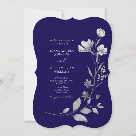 Royal Blue Floral Faire-part de mariage (Devant)