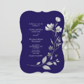 Royal Blue Floral Faire-part de mariage (Debout devant)