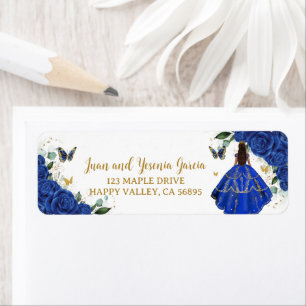 Royal Blue Floral Jurk Quinceañera Retouradres Etiket