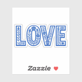 Royal Blue Floral "LOVE" Sticker