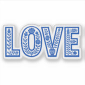 Royal Blue Floral "LOVE" Sticker (Voorkant)