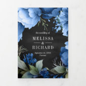 Royal Blue Floral Mason Jar QR Code Zwart Bruiloft Drieluik Uitnodiging (Cover)