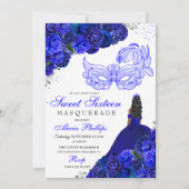 Royal Blue Floral Masquerade Sweet 16 Invitation (Devant)