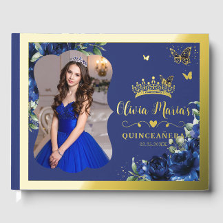 Royal Blue Floral Quinceanera 15 Sweet 16 Photo Gastenboek