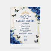 Royal Blue Floral Quinceanera Bar Boisson Menu (Recto)