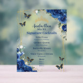 Royal Blue Floral Quinceanera Bar Boisson Menu (Neutre)