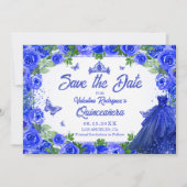 Royal Blue Floral Quinceanera De datum opslaan Save The Date (Voorkant)