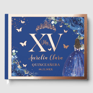 Royal Blue Floral Quinceañera Quince 15 Rose Gold