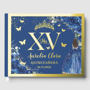 Royal Blue Floral Quinceañera Quince 15 XV Gold Gastenboek