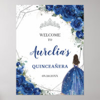Royal Blue Floral Roos Silver Quinceañera Welkom