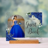 Royal Blue Floral Silver Quinceanera 16 Livre d'hô (Neutre)