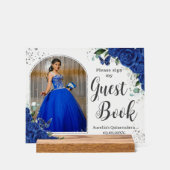 Royal Blue Floral Silver Quinceanera 16 Livre d'hô (Recto)