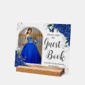 Royal Blue Floral Silver Quinceanera 16 Livre d'hô (Angle)
