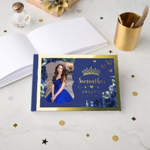 Royal Blue Floral Sweet 16 Seize Anniversaire Phot