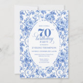 Royal Blue Floral Toile 70th Birthday Invitation (Devant)