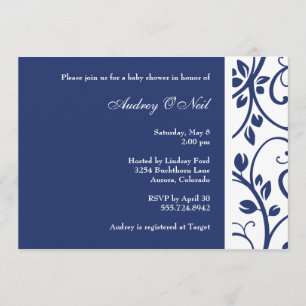 Royal Blue Floral Vine Baby shower Invitation Kaart