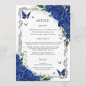 Royal Blue Floral Vintage Argent Quinceanera Menu (Devant)
