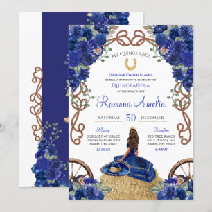 Royal Blue Floral Western Charra Quinceañera Kaart