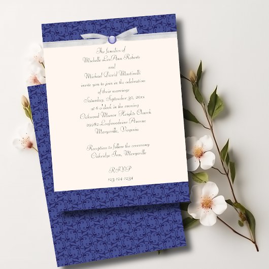 Royal Blue Florentine Wedding Uitnodiging