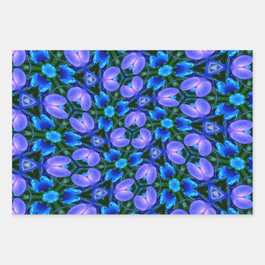 Royal Blue Flower Pattern Inpakpapier Vel (Voorkant 3)
