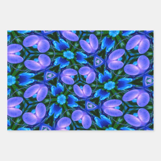 Royal Blue Flower Pattern Inpakpapier Vel (Voorkant 2)