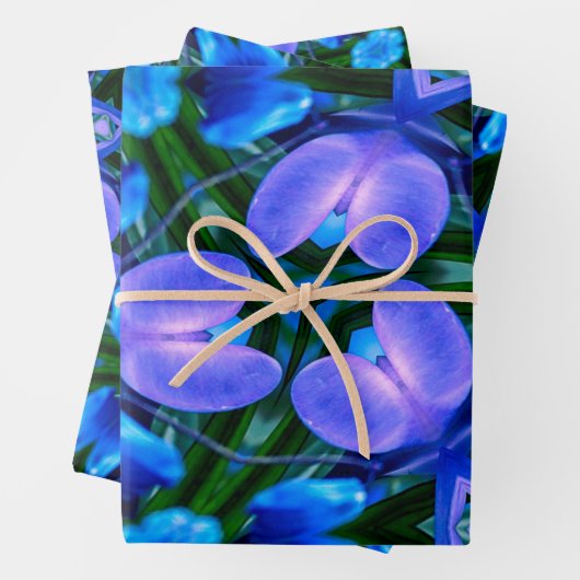 Royal Blue Flower Pattern Inpakpapier Vel (In situ)